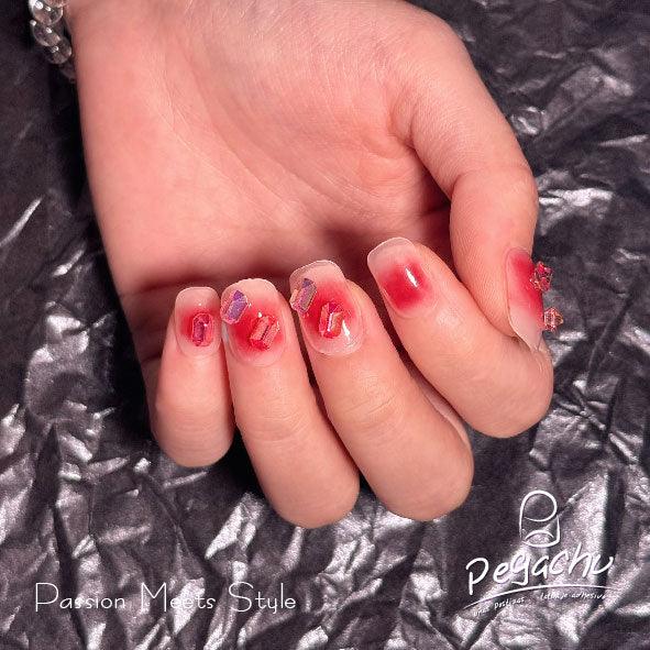 Pegachu uñas postizas 2024 verano modernas colores uñas postizas cuadradas rosas rojas transparentes con diamantes cuadrados