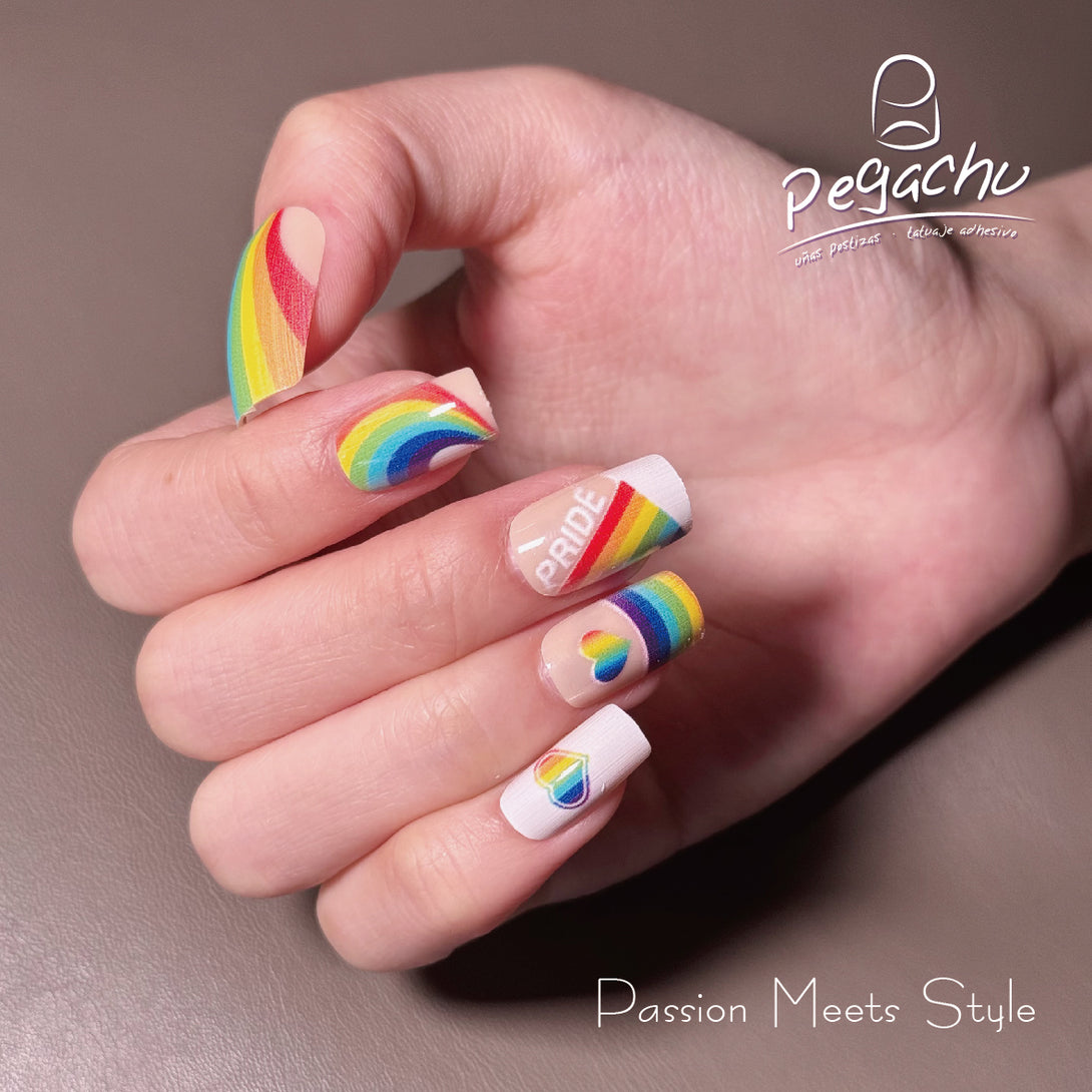 Pegachu uñas postizas diseño con orgullo pride rinbow arcoiris