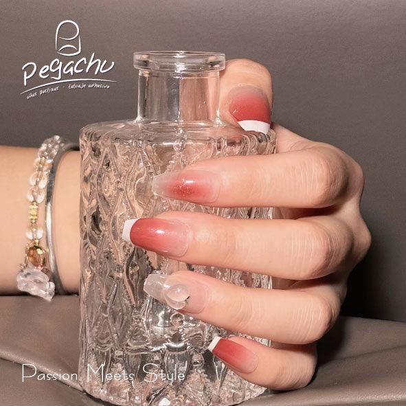 Pegachu uñas postizas 2024 verano modernas colores uñas postizas largas francesa rosas transparentes con melocotón