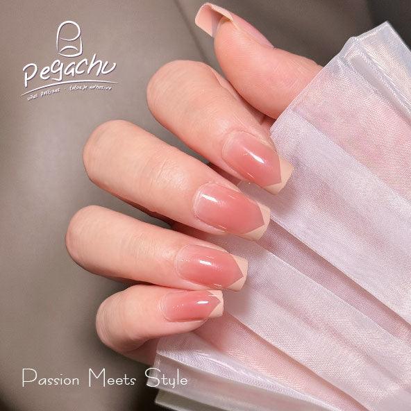 Pegachu uñas postizas 2024 verano modernas colores rosas blancas francesas transparentes degradadas elegantes