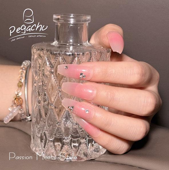 Pegachu uñas postizas 2024 verano modernas colores uñas postizas rosas transparentes degradadas con diamantes