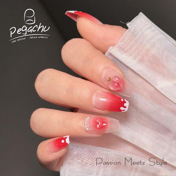 Pegachu uñas postizas 2024 verano modernas colores uñas postizas largas rosas transparentes con perlas, melocotón, corazón