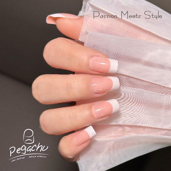 Pegachu uñas postizas 2024 verano modernas colores uñas postizas blancas nudes francesas con bordes anchos