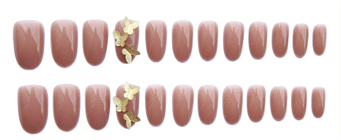 Pegachu uñas postizas 2024 verano modernas colores uñas postizas largas nudes rosas con mariposas dorados tridimensionales