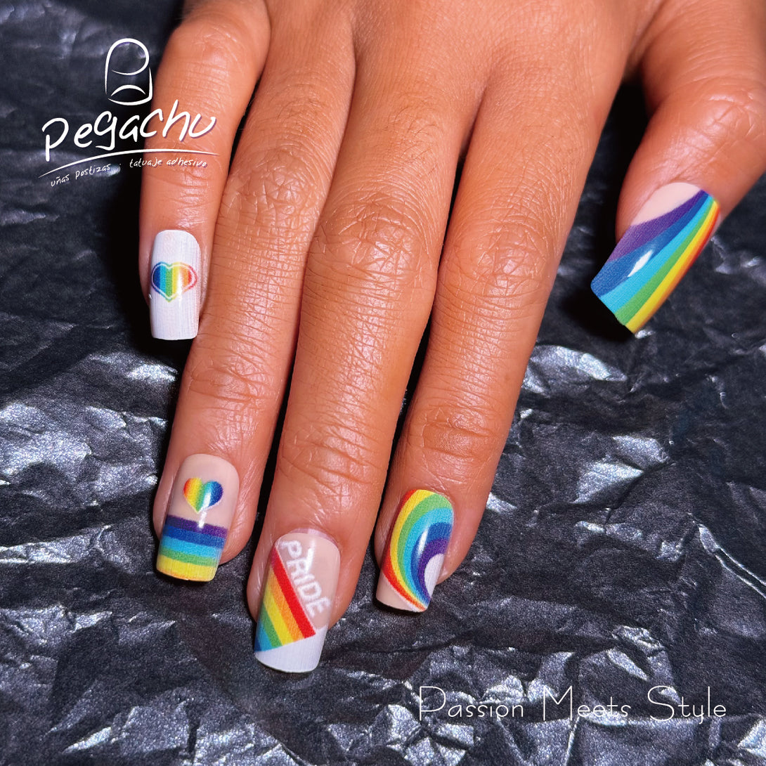 Pegachu uñas postizas diseño con orgullo pride rinbow arcoiris