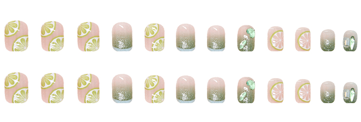 Pegachu uñas postizas 2024 verano modernas colores  cuadradas transparentes amarillas verdes con lima, diamante