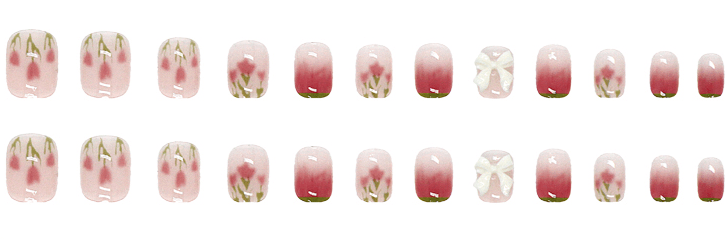 Pegachu uñas postizas 2024 verano modernas colores uñas postizas rosas transparentes con flor de tulipán, lazo blanco