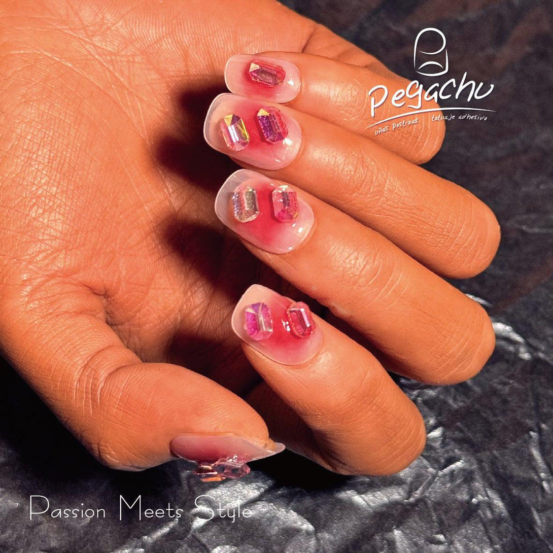 Pegachu uñas postizas 2024 verano modernas colores uñas postizas cuadradas rosas rojas transparentes con diamantes cuadrados