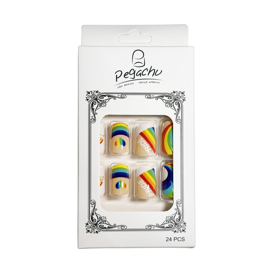 Pegachu uñas postizas diseño con orgullo pride rinbow arcoiris