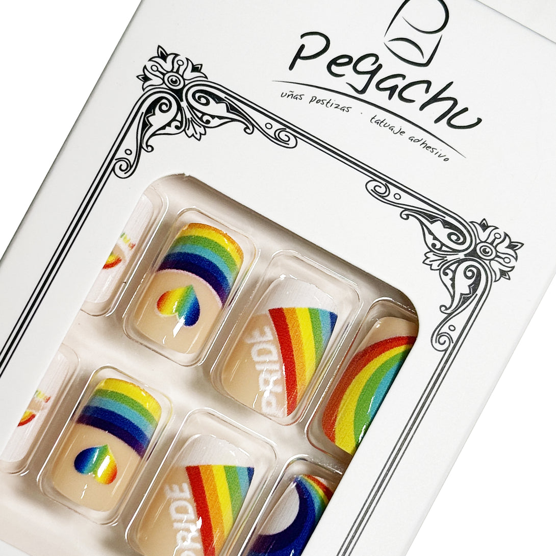 Pegachu uñas postizas diseño con orgullo pride rinbow arcoiris