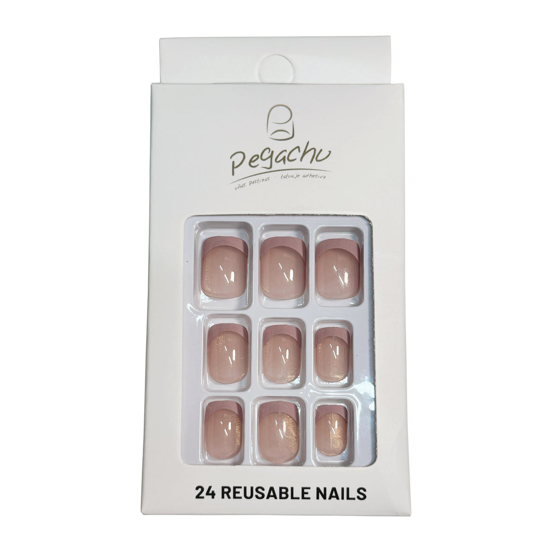 Pegachu uñas postizas 2024 verano modernas colores cuadradas francesa nudes con borde rosa