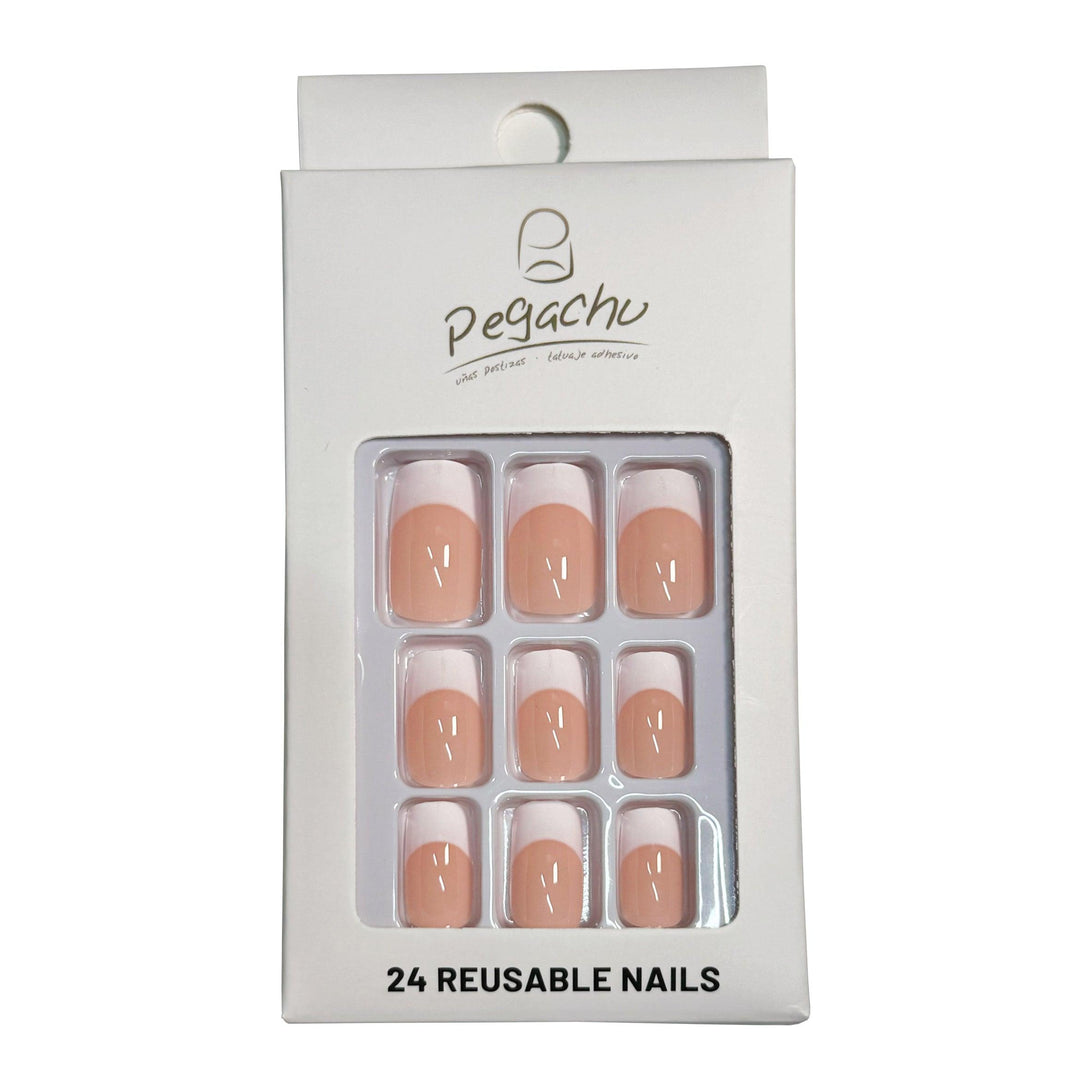 Pegachu uñas postizas 2024 verano modernas colores uñas postizas blancas nudes francesas con bordes anchos