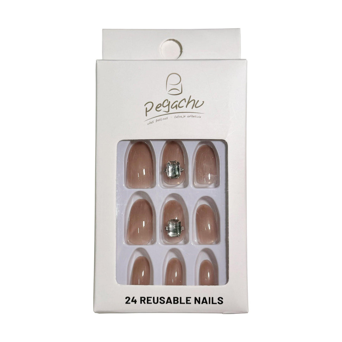 Pegachu uñas postizas 2024 verano modernas colores uñas postizas almendras largas rosas nudes con diamantes brillantes