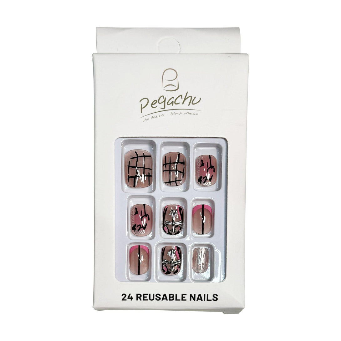 Pegachu uñas postizas 2024 verano modernas colores uñas postizas cuadradas cortas negras rosas moradas de estilo punk