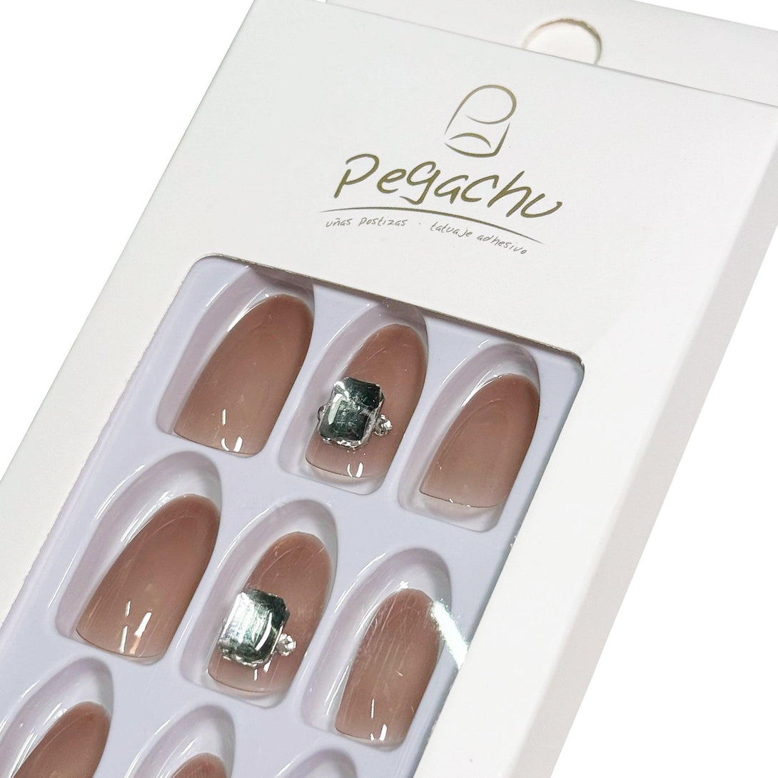 Pegachu uñas postizas 2024 verano modernas colores uñas postizas almendras largas rosas nudes con diamantes brillantes