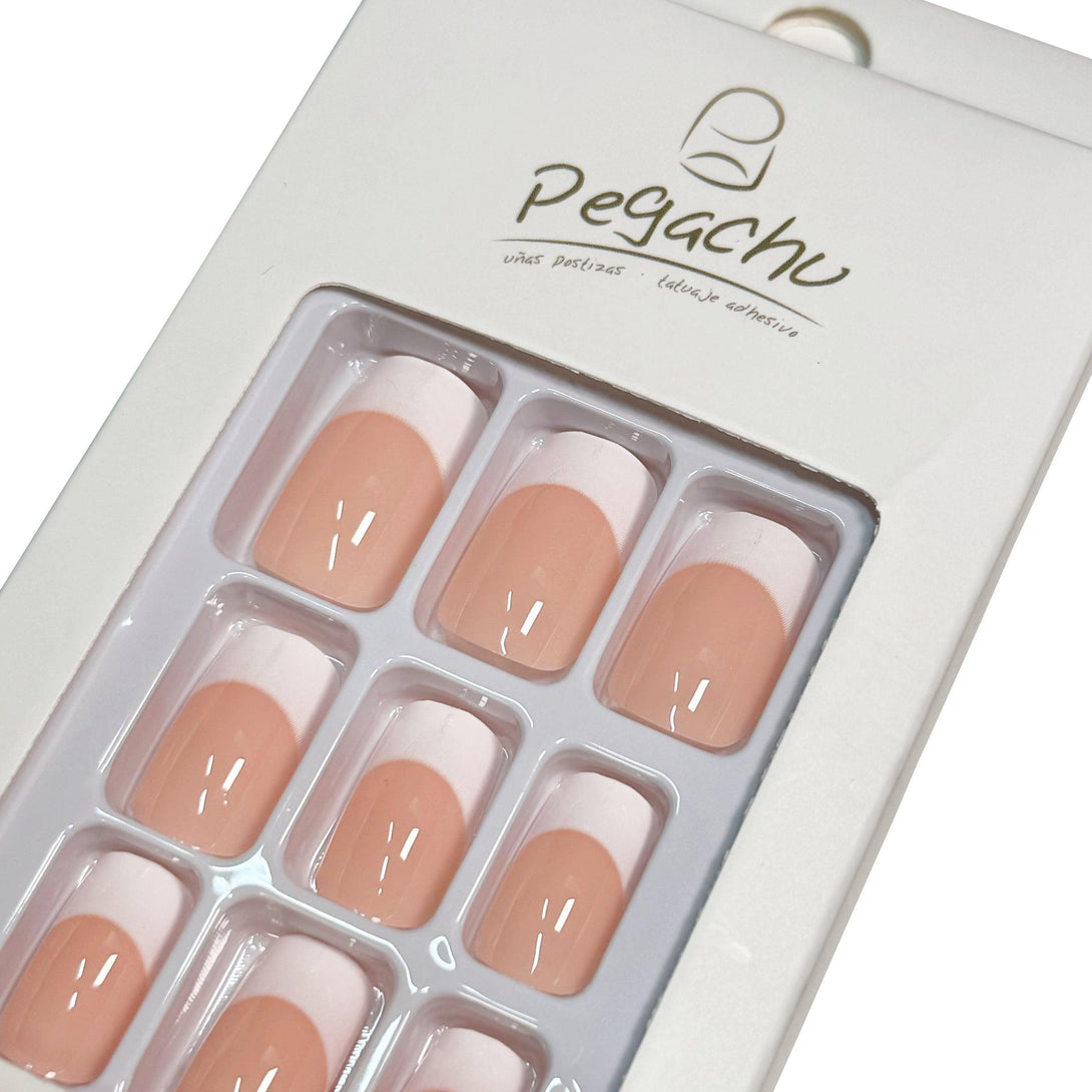 Pegachu uñas postizas 2024 verano modernas colores uñas postizas blancas nudes francesas con bordes anchos