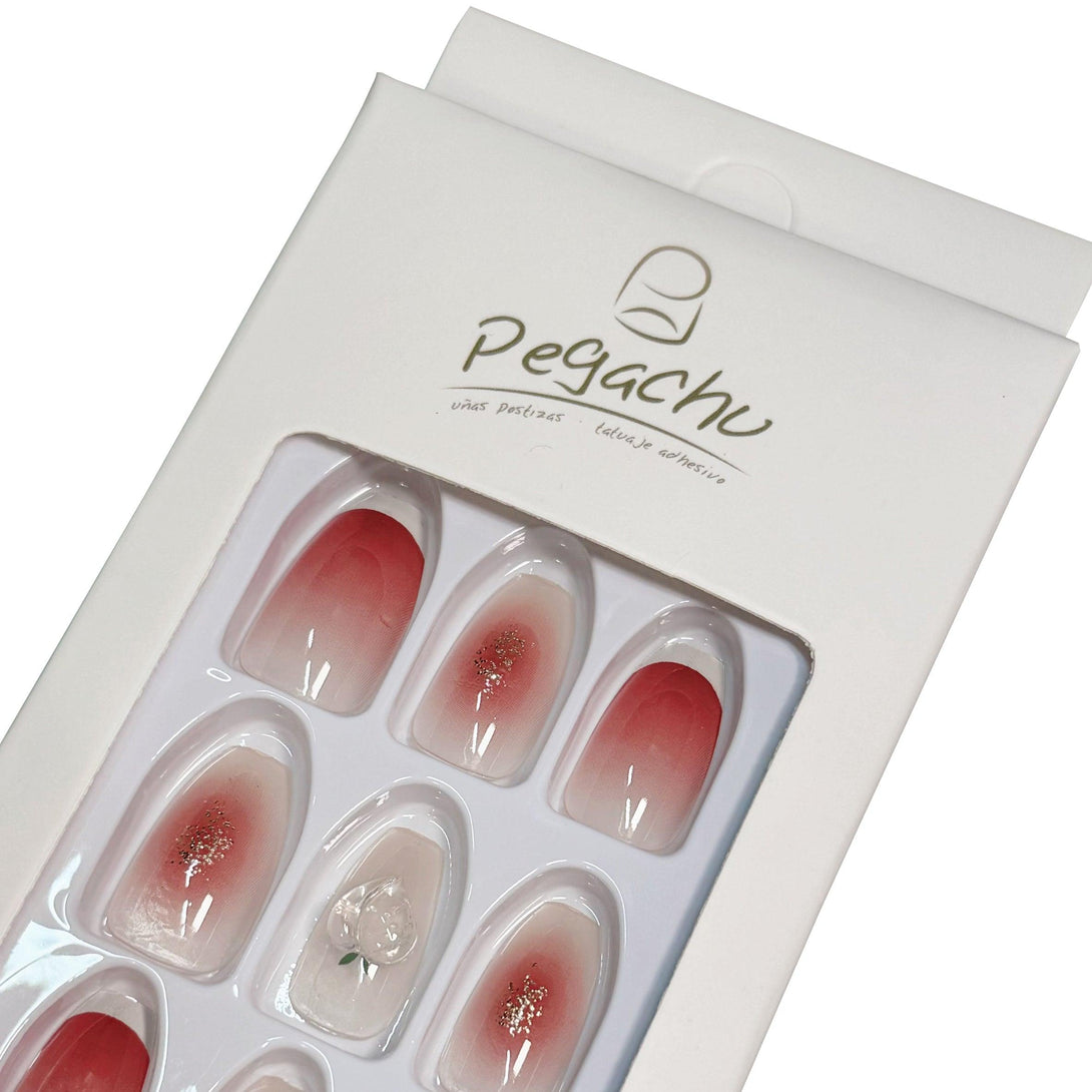 Pegachu uñas postizas 2024 verano modernas colores uñas postizas largas francesa rosas transparentes con melocotón