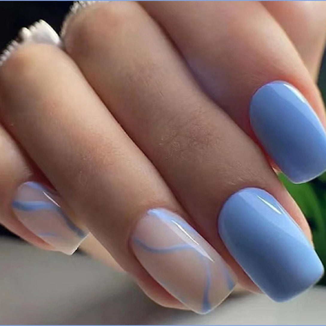 Pegachu uñas postizas 2024 verano modernas colores uñas postizas medianans cuadradas azules nudes simples